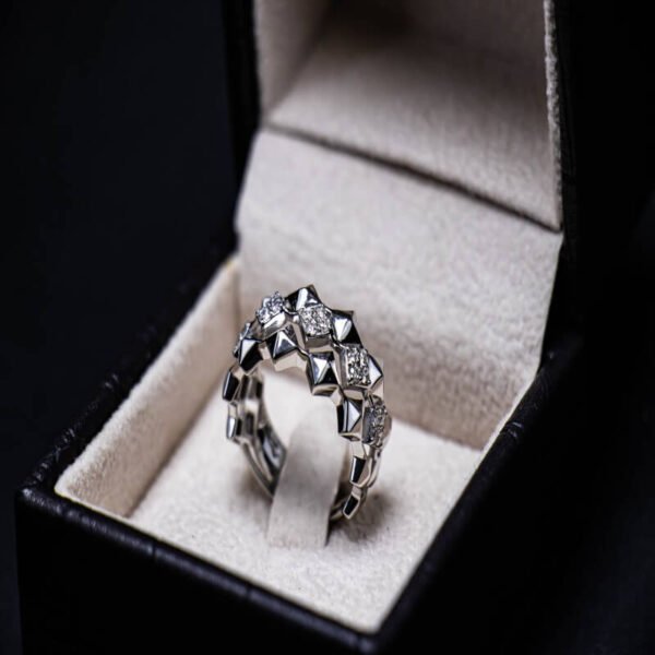 photo of a white gold and diamond ring